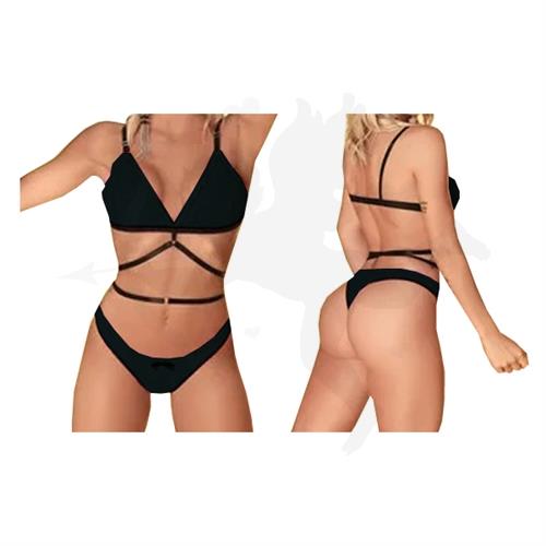 Conjunto de tiras corpiño mas tanga negro